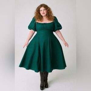 Selkie Day Dress 3XL Green Cottagecore Puff Sleeve Midi